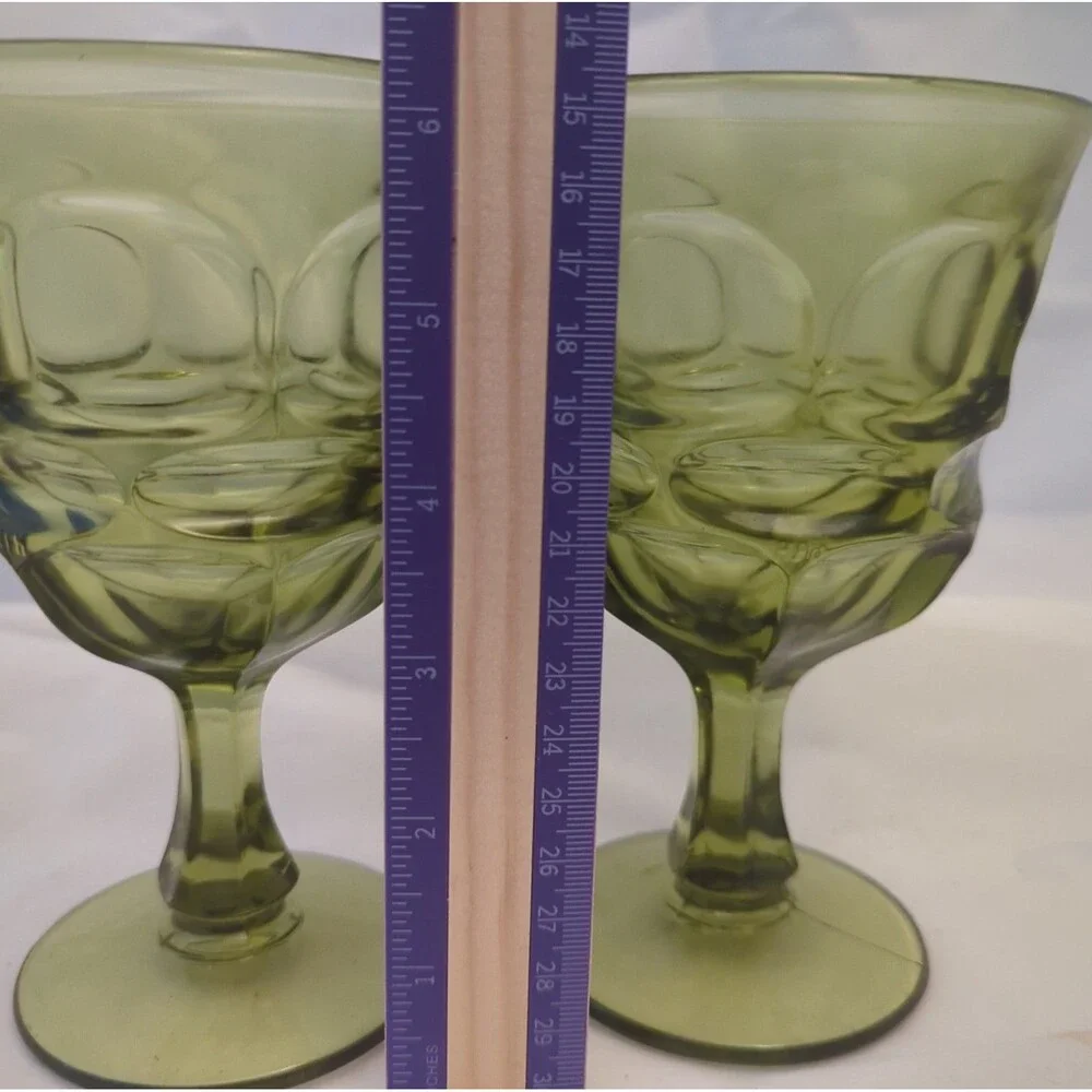 Vintage Fostoria Argus Green Water Goblets Set of 2 Henry Ford Glass 6 1/2